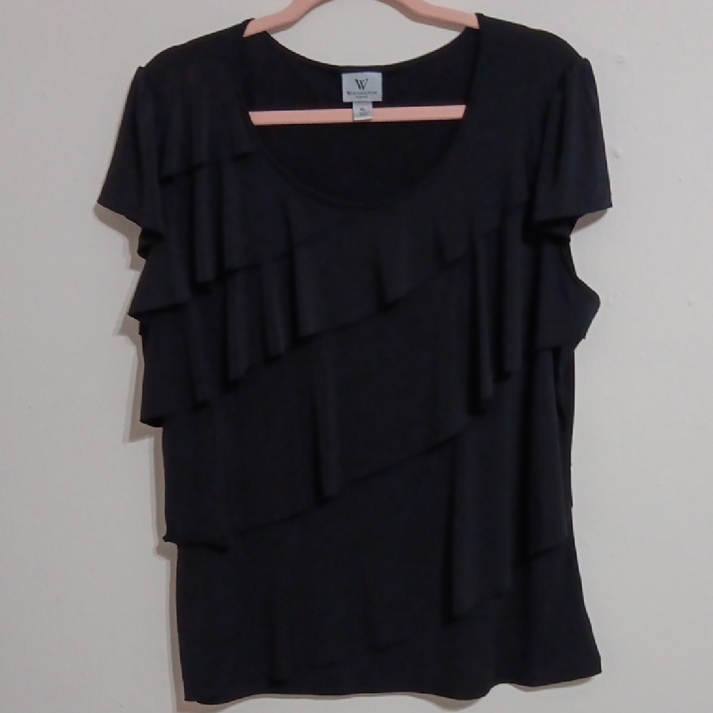 Worthington Black Ruffled Cap Sleeve Blouse